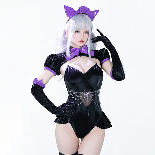 ゴシックロリータ風セクシーハイレグエナメルレオタードコスプレ 黒×紫【BOLOLI】