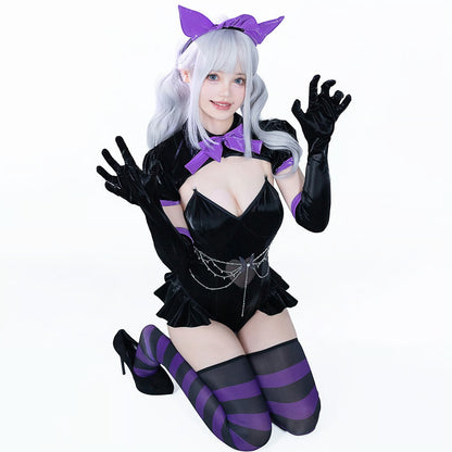 ゴシックロリータ風セクシーハイレグエナメルレオタードコスプレ 黒×紫【BOLOLI】