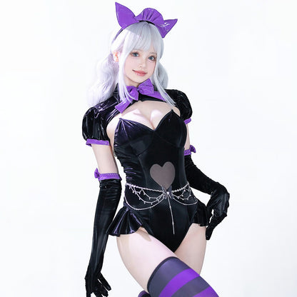 ゴシックロリータ風セクシーハイレグエナメルレオタードコスプレ 黒×紫【BOLOLI】
