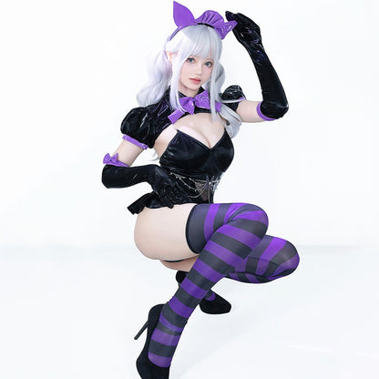 ゴシックロリータ風セクシーハイレグエナメルレオタードコスプレ 黒×紫【BOLOLI】