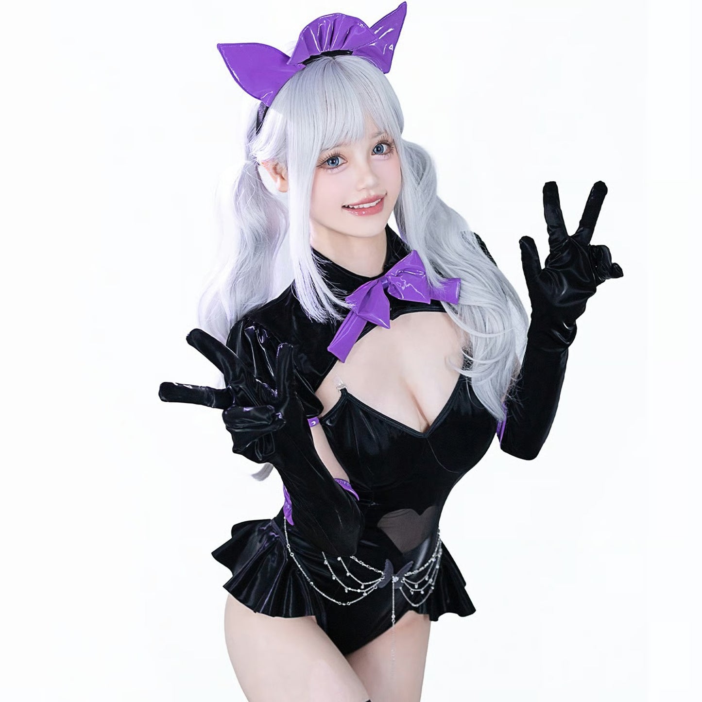 ゴシックロリータ風セクシーハイレグエナメルレオタードコスプレ 黒×紫【BOLOLI】