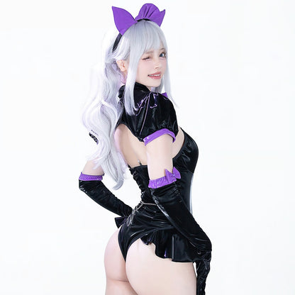 ゴシックロリータ風セクシーハイレグエナメルレオタードコスプレ 黒×紫【BOLOLI】