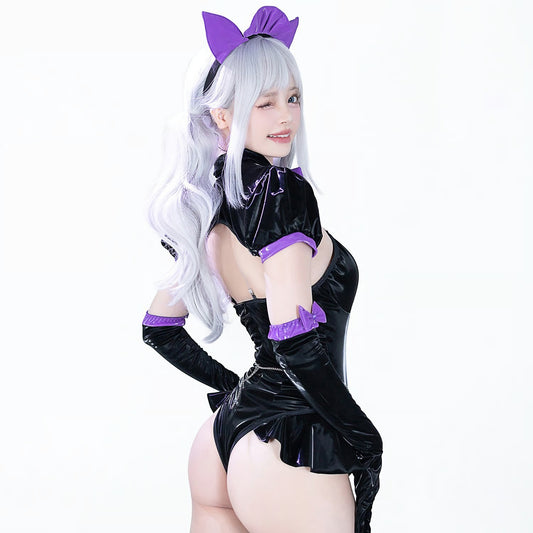 ゴシックロリータ風セクシーハイレグエナメルレオタードコスプレ 黒×紫【BOLOLI】