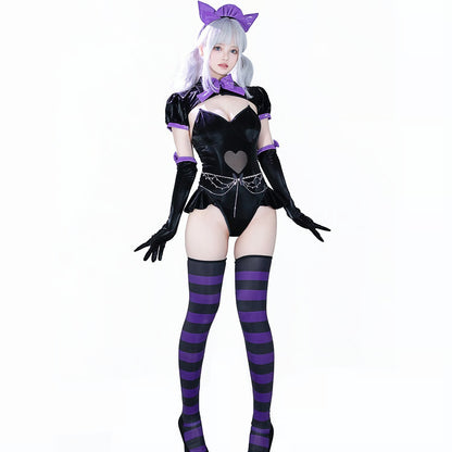 ゴシックロリータ風セクシーハイレグエナメルレオタードコスプレ 黒×紫【BOLOLI】