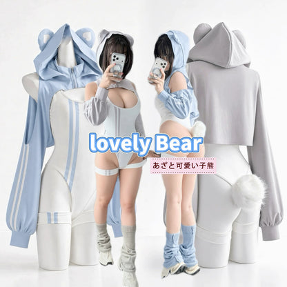 あざと可愛いベア風パーカー＆ハイレグ体操服コスプレ【火華家】