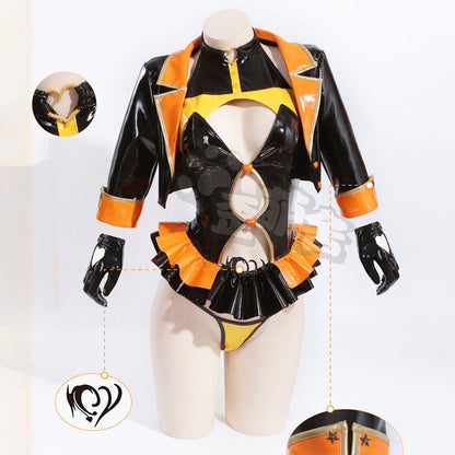 左藤空気 ケガレボシ コスプレ エナメル レオタード 正面 オレンジ 黒塚ありさ