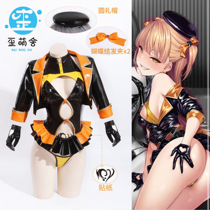 左藤空気 ケガレボシ コスプレ エナメル レオタード 正面 オレンジ 黒塚ありさ